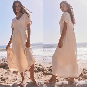 NEW Free People Meadow Tee Maxi Dress Neutral Cream Au Lait Medium Oversize Boho